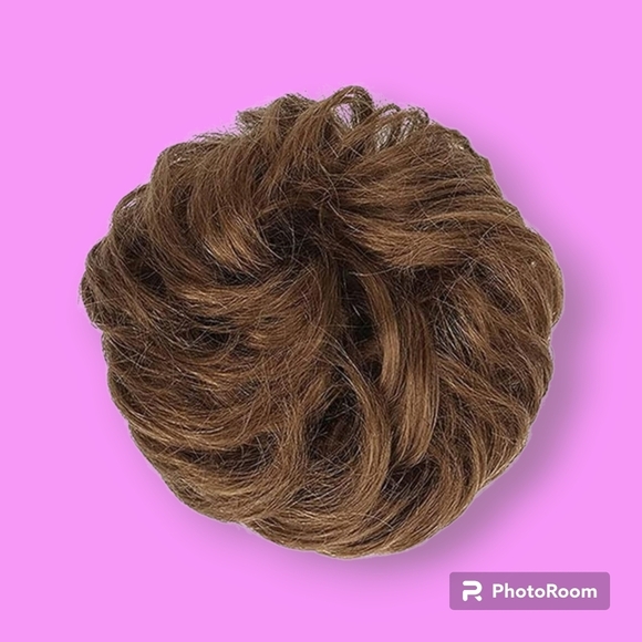 Medium Chestnut Brown Remy Human Hair Messy Bun - Picture 1 of 9
